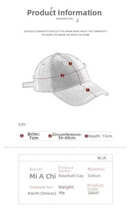 Tableau des tailles détaillé pour casquette en coton gris clair avec dimensions