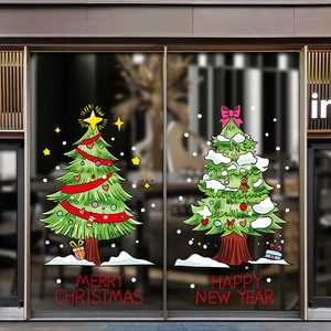 Autocollants Fenêtre Sapin Noël Statique PVC Décalcomanies Verre Merry Christmas Happy New Year Décoration Festive Vitrine