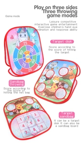Detail of 3-in-1 folding toy with scoring target, animal net and numeric grid game