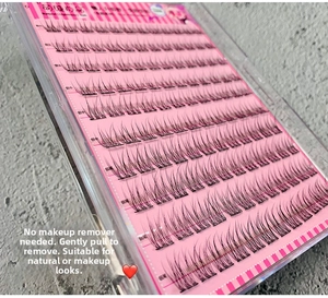 Detailed view of natural fishtail false eyelashes in a transparent storage box