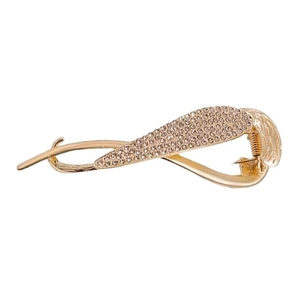 Elegant gold metal banana hair clip with sparkling rhinestones for ponytail styling