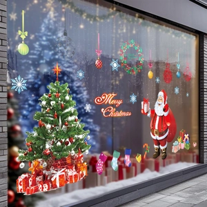 Christmas window stickers with Santa, tree and snowflakes for holiday store decoration