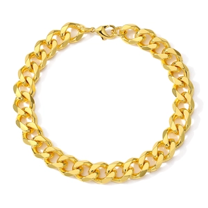 Mens gold stainless steel Cuban link bracelet with lobster clasp on white background