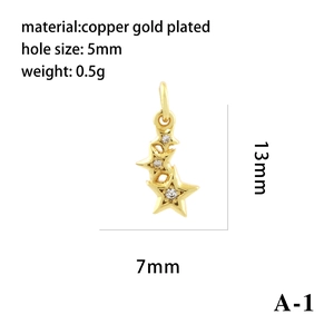 Gold plated copper triple star pendant with cubic zirconia for jewelry making