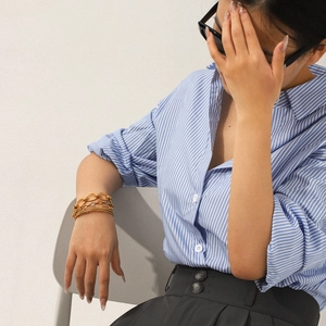 Bracelet multi-rangs en acier inoxydable 18K avec maillons épais dorés et argentés pour femme