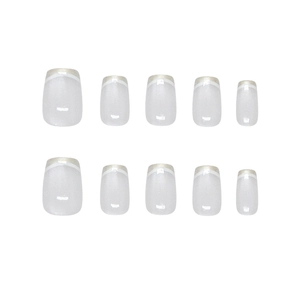 Handmade sheer French cat-eye glitter false nails with square round shape, 10-piece set