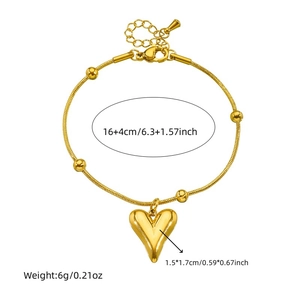 Bracelet doré en acier inoxydable avec pendentif cœur et chaîne serpent pour femme