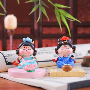 Classic Chinese ancient style figurines featuring book and go chess themes with lotus base