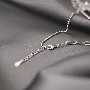 S925 silver geometric zircon necklace featuring bead and paperclip chain with lobster clasp