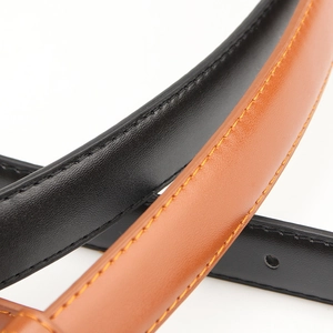 Vintage alloy buckle leather belt for women in black and brown with detailed stitching