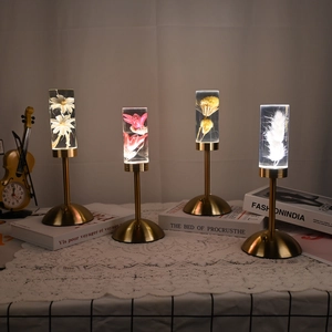 Eternal Flower Acrylic Table Lamp LED Night Light USB Rechargeable Touch Bedside Decor Metal Base Desk Ornament