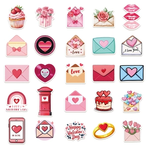 50pcs waterproof Valentine romantic stickers with heart envelopes and roses for DIY decor