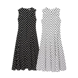 Abito Midi Senza Maniche A Pois Poliestere Girocollo Linea A Retro Swing Elegante Donne