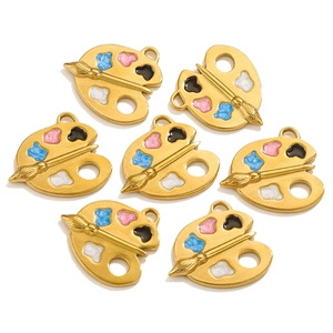 Artist Palette Charm Stainless Steel Colorful Enamel Pendant For DIY Jewelry Making Necklace Accessories Creative Gift