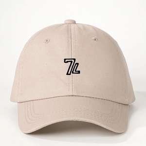 Classic beige cotton baseball cap with black 7L embroidery and adjustable strap