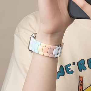 Rainbow resin strap for Apple Watch Series 9/8/7 featuring a colorful three-bead link design
