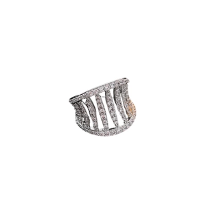 Hollow geometric wide band ring with shimmering cubic zirconia in silver-toned finish