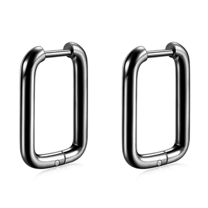 Minimalist 10MM rectangular stainless steel hoop earrings in mirror black finish