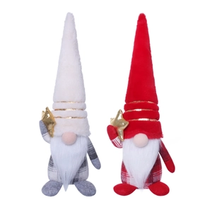 Nordic Christmas gnome plush set with sequin hats and gold stars on white background