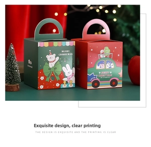Detail of cartoon Christmas gift boxes with festive reindeer and polar bear illustrations