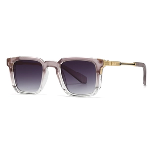 Retro square sunglasses for men featuring gradient purple frames and gold metal temples
