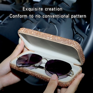 Luxury car sunglass case with champagne rhinestones and aviator sunglasses set