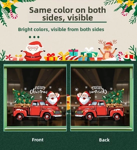 Detailed view of double-sided Christmas window stickers showing Santa in a red truck