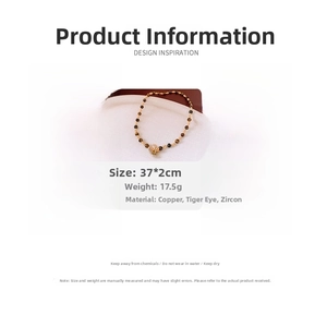 Détails des tailles et matériaux de l'ensemble de bijoux en œil de tigre plaqué or 18k