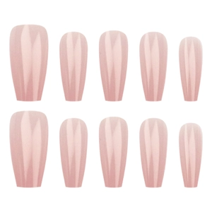 Translucent nude pink long coffin press-on nails set with glossy jelly finish