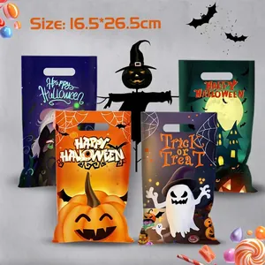 50pcs Halloween gift bags with pumpkin ghost prints and handles, 16.5x26.5cm size
