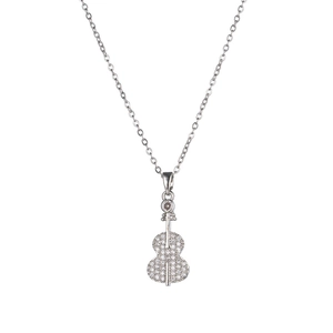 Minimalist silver violin necklace for women with sparkling cubic zirconia pavé stones