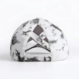 Tie-dye cotton ponytail baseball cap with elastic criss-cross back for women and men