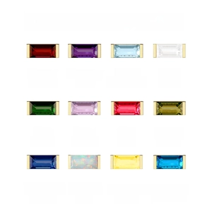 Baguette cut 12-month birthstone necklace guide featuring multicolored crystal pendants