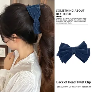 Large Velvet Bow Hair Clip Retro Elegant Twist Clip Back Head Hair Accessory For Women Styling Solid Color