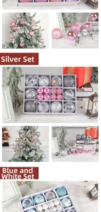 Detail of assorted 6cm Christmas balls featuring matte, glittery, and spiral textures