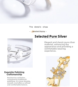 Detail of 925 silver double-layered butterfly ring with sparkling cubic zirconia stones