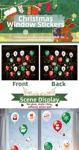 Detailed view of double-sided Christmas static window stickers with reindeer and Santa