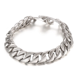 Polished silver punk anchor Cuban link chain bracelet for men in minimalist steel style