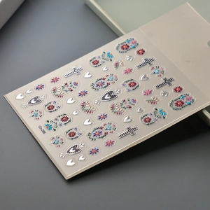 Bohemian floral nail stickers with embossed golden cross and totem designs model Cc-286