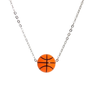 Silicone basketball pendant necklace with silver stainless steel chain for sports fans