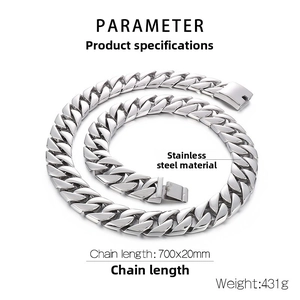 Détails techniques de la grosse chaîne gourmette de 20 mm en acier inoxydable poli