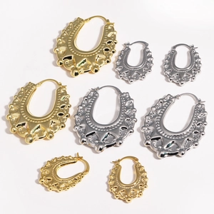 Pendientes De Aro En Forma De U Vintage Para Mujer Huecos Grabados Latón Chapado En Oro Real Estilo Bohemio