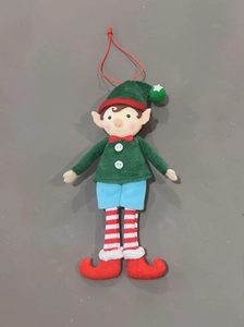 Detail of Christmas elf plush pendant made of felt and knit fabric for tree decoration