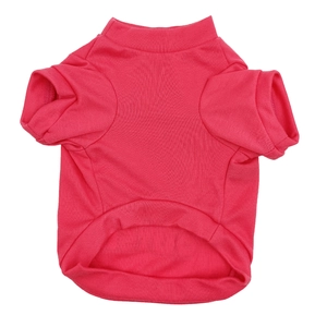 Close-up of rose red pet cotton T-shirt with round neck and curved hem on white background