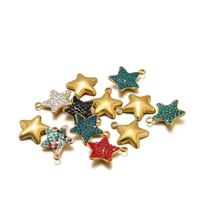 Golden star pendants with colorful rhinestones for DIY necklace and earring making