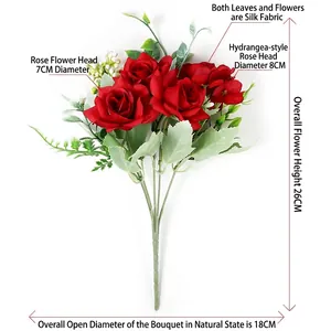 Ramo artificial de rosas rojas y hortensias en seda para decoración del hogar