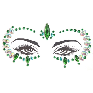 Green iridescent face jewel stickers with teardrop and round rhinestones for festivals