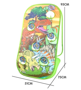 Dettaglio della tenda bersaglio dinosauro pieghevole con punteggi e misure 95x51x75cm