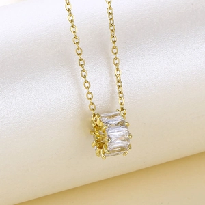 Cylinder Pendant Necklace Stainless Steel Gold Plated Baguette Zircon Geometric Elegant Chic Jewelry For Women