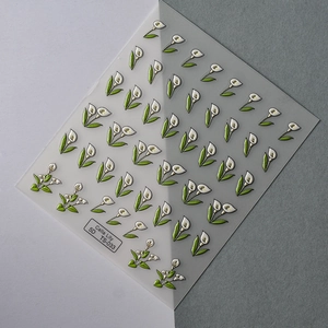 5D embossed Calla Lily nail art stickers with white and green floral relief TS-033